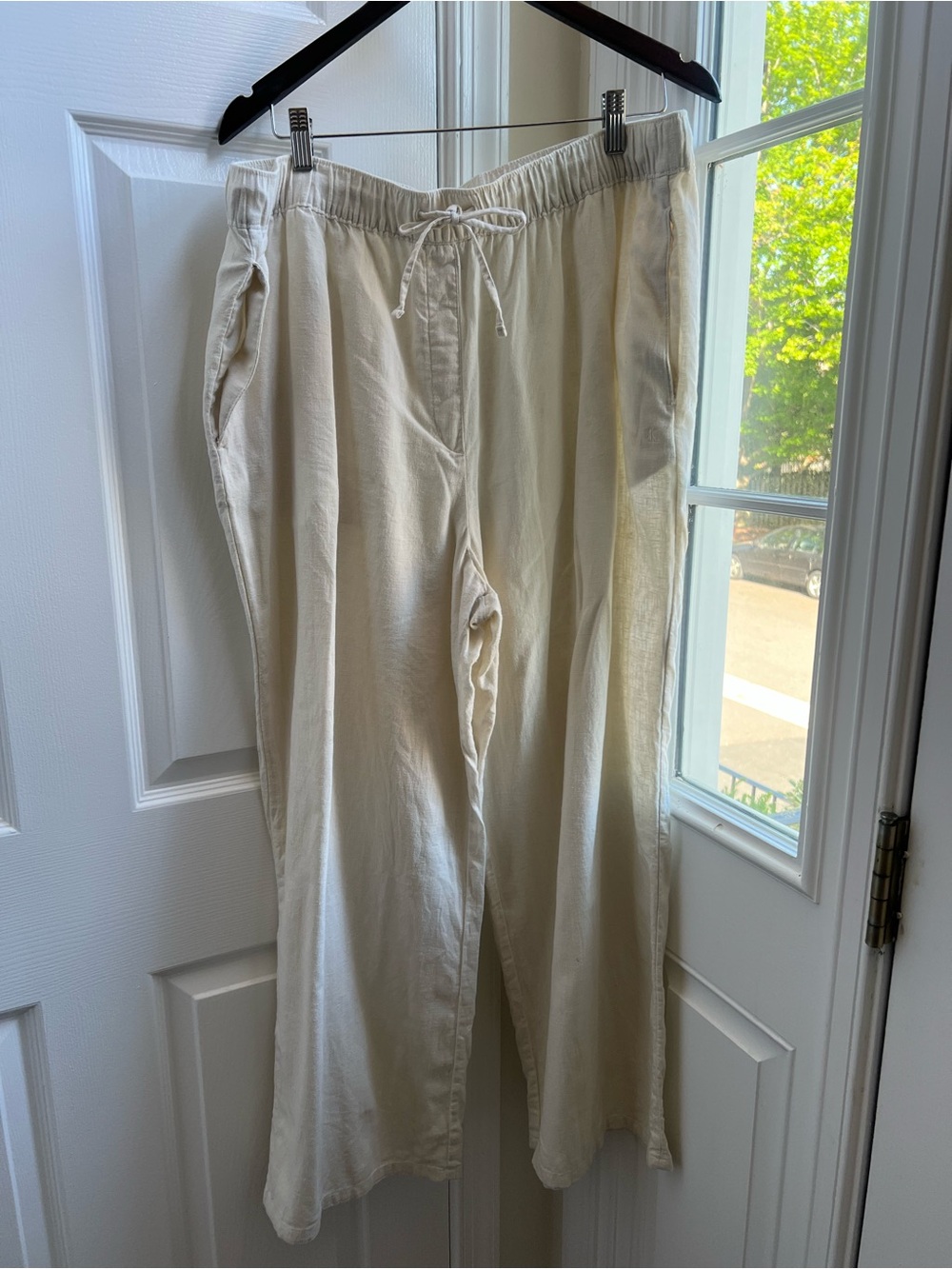 Calvin Klein Women’s Cream Drawstring Wide Leg Linen Pants